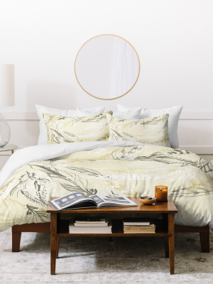 Full/queen Pattern State Feather Duvet Set Yellow - Deny Designs