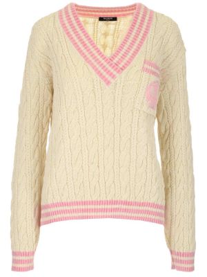 Balmain Cable Knit V-neck Sweater