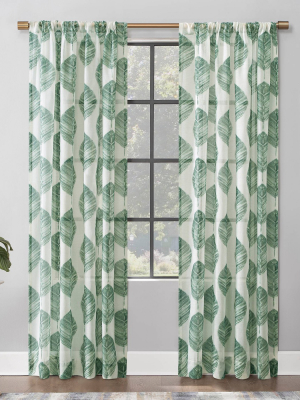 Angelou Leaf Print Linen Blend Light Filtering Rod Pocket Curtain Panel - Scott Living