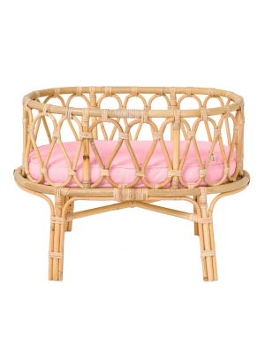 Poppie Toys Rattan Doll Crib With Pink Mattress