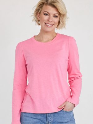 Long Sleeve Puff Shoulder T-shirt | Bubble Pink