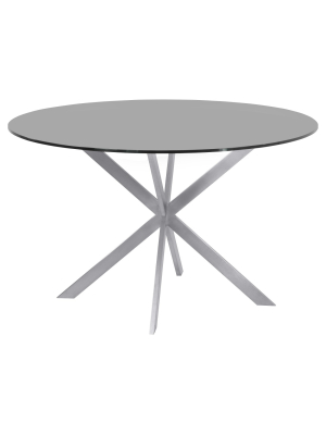 Mystere Round Dining Table With Tempered Glass Top Gray - Armen Living