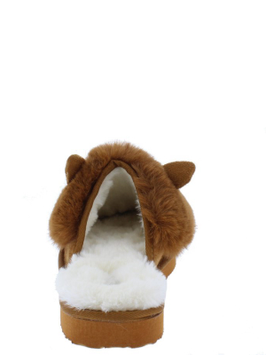 Josie01 Tan Faux Fur Slide On Slipper Flat