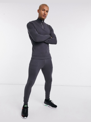 Asos Design Organic Muscle Tracksuit With Half-zip Sweatshirt In Washed Black