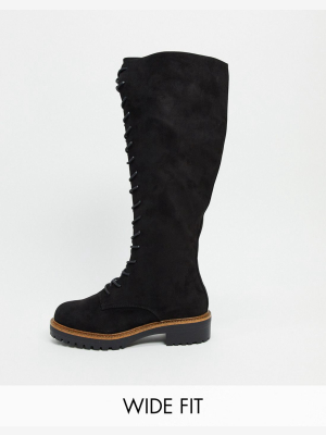 Asos Design Wide Fit Courtney Chunky Lace Up Knee High Boots