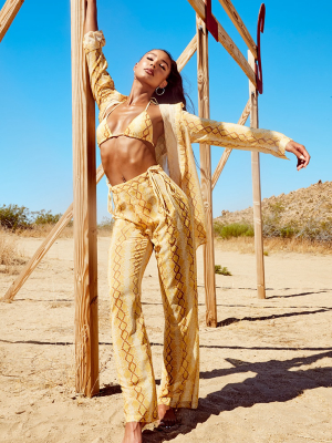 Yellow Snake Print Beach Flares