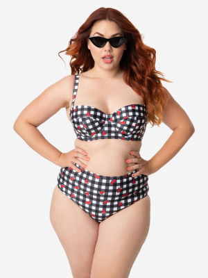 Collectif X Playful Promises Black & White Gingham Watermelon Print Swim Bottoms