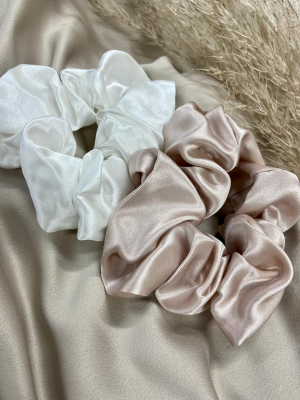 Pack Of 2 100% Mulberry Silk Scrunchies - Animal & Ivory