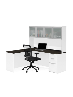 Pro Concept Plus L Desk With Frosted Glass Door Hutch - Bestar