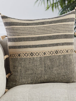 Ikal Stripes Pillow In Beige & Dark Gray