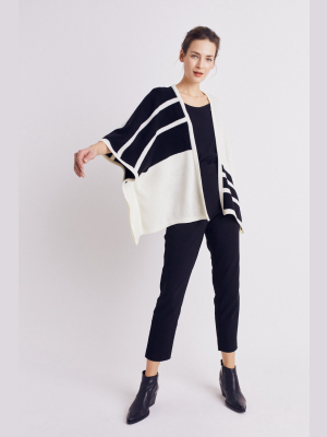 Roz & Ali Color Block Open Front Sweater Poncho