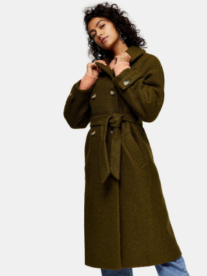 Topshop Boucle Trench Coat In Khaki