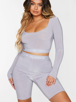 Prettylittlething Grey Tape Slinky Long Sleeve...