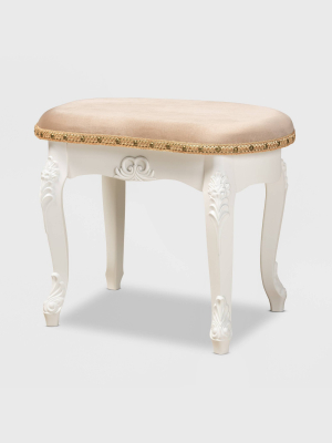 Gabrielle Velvet Fabric Upholstered Wood Vanity Ottoman Sand/white/gold - Baxton Studio