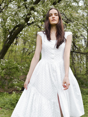 Claudette Dress In White Cotton Eyelet