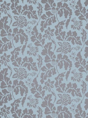 Sample British Isles Damask Wallpaper In Turquoise And Gray From The Manarola Collection By Osborne & Little