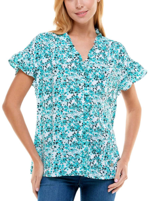 Adrienne Vittadini Short Sleeve With Ruffles Blouse