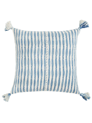 Antigua Throw Pillow- Faded Indigo Striped