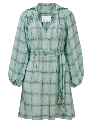 Poet Seafoam Windowpane Gauze Mini Dress