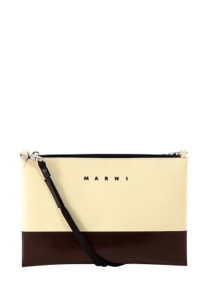 Marni Logo Printed Two-tone Clutch Bag