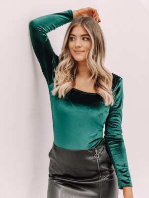 Hunter Green Velvet Bodysuit