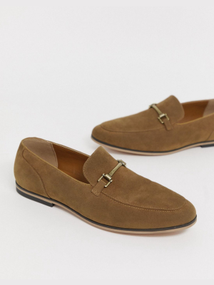 Asos Design Loafers In Tan Faux Suede With Snaffle
