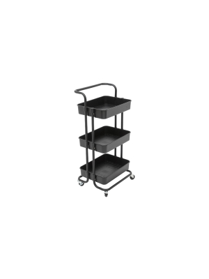 Pemberly Row 3 Tier Rolling Utility Cart With Storage In Black