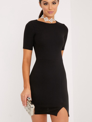 Freya Black Split Detail Capped Sleeve Bodycon...