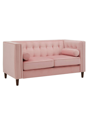 Karissa Velvet Loveseat With Pillows Pink - Inspire Q