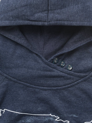 Navy Heather Fleece Knit Hooded Sweatshirt