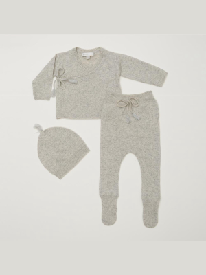 Belle Enfant Wrap Top With Leggings & Tassel Hat - Grey Marl