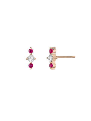 Juno Studs ~ White Diamond & Pink Sapphire