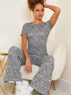 Black Dalmatian Print Short Sleeve Jumpsuit