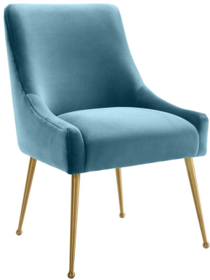 Beatrix Side Chair, Sea Blue Velvet/brushed Gold Base