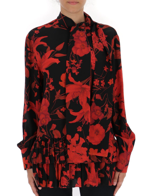 Valentino Ruffle Detail Floral Printed Blouse