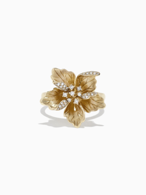 Effy Nature 14k Yellow Gold Diamond Flower Ring, 0.23 Tcw