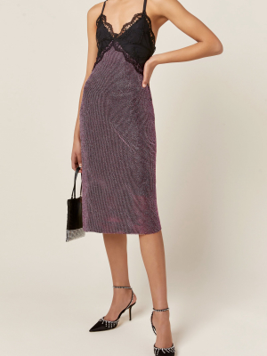 Lace-trimmed Crystal Mesh Midi Dress