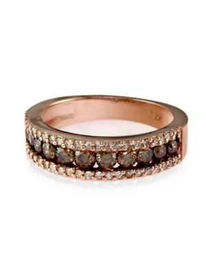 Effy Espresso 14k Rose Gold Cognac And White Diamond Ring, .89 Tcw