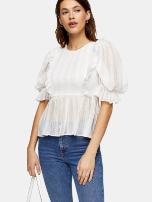 White Gingham Puff Sleeve Blouse