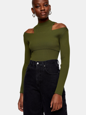 Khaki Cut Out Knitted Top