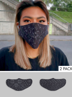 Asos Design Unisex 2 Pack Face Covering In Bandana And Linear Print