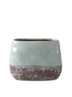 Corsica Ceramic Crackle 2 Tone Oval Pot Tall In Celadon Blue