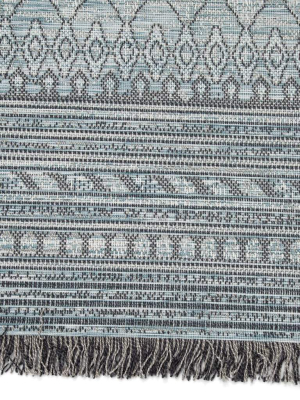 Jaipur Tikal Indoor/outdoor Rug - Border Gray/light Blue