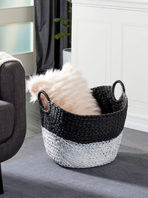 Olivia & May 21.25"x18.75" Large Seagrass Basket Black/white