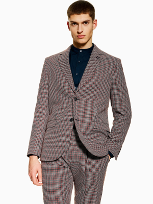 Navy Slim Fit Check Textured Single Breasted Suit Blazer With Notch Lapels