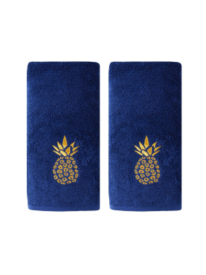 2pc Gilded Pineapple Hand Towel Set Navy - Skl Home
