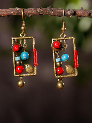 Exquisite Bird Square Beads Alloy Earrings