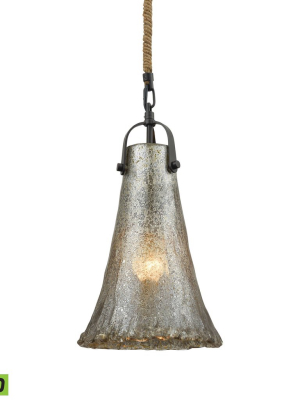 Hand Formed Glass 1-light 15 X 8 X 8 Mini Pendant In Oiled Bronze With Mercury Glass - Includes Led Bulb