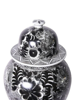 Temple Jar Black With Dragon And Floral Motif