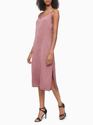 Solid V-neck Sleeveless Slip Dress